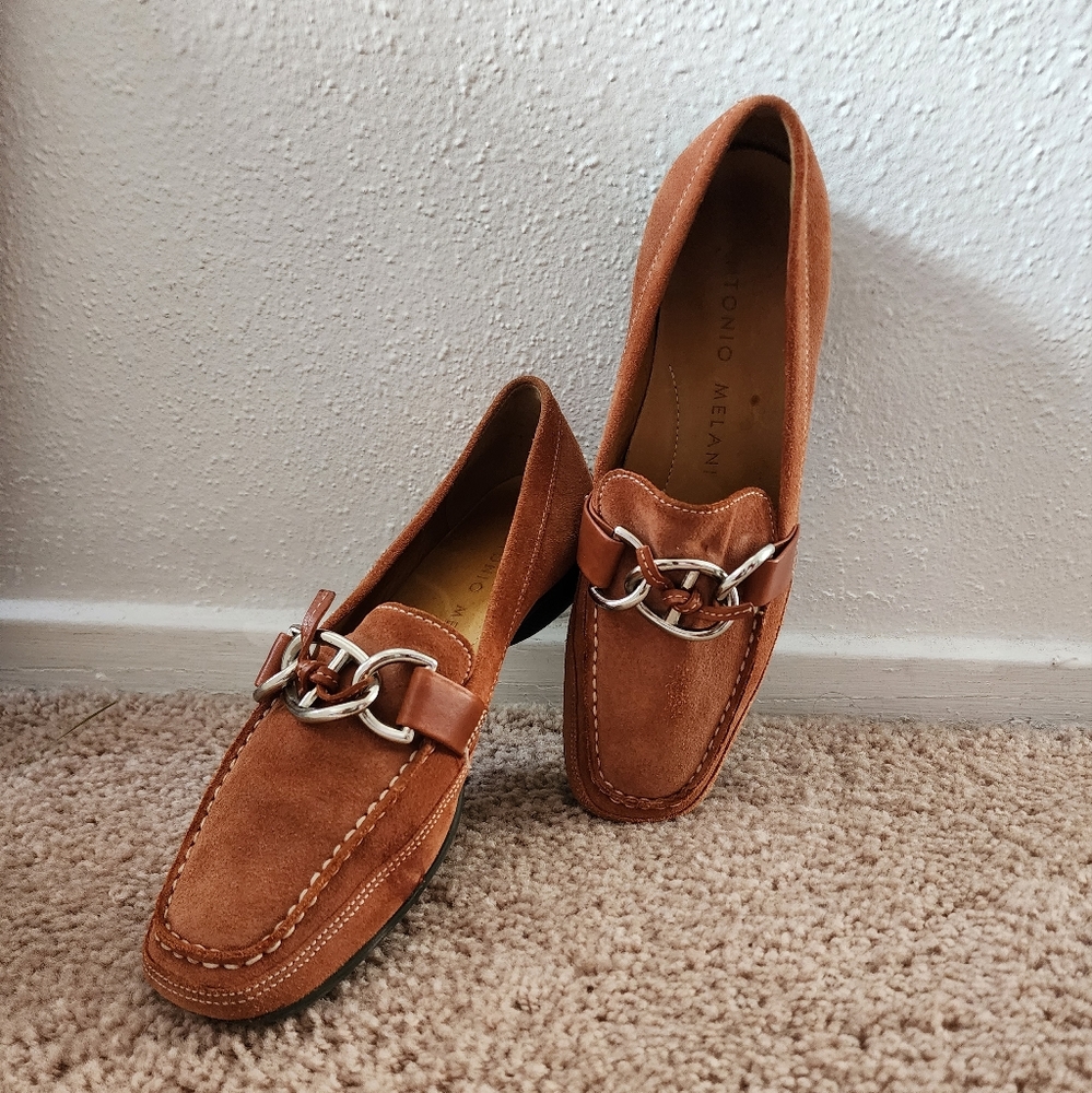 Suede Leather Loafers  sz 7.5 Antomio Melani Silver Buckle - Picture 5 of 5